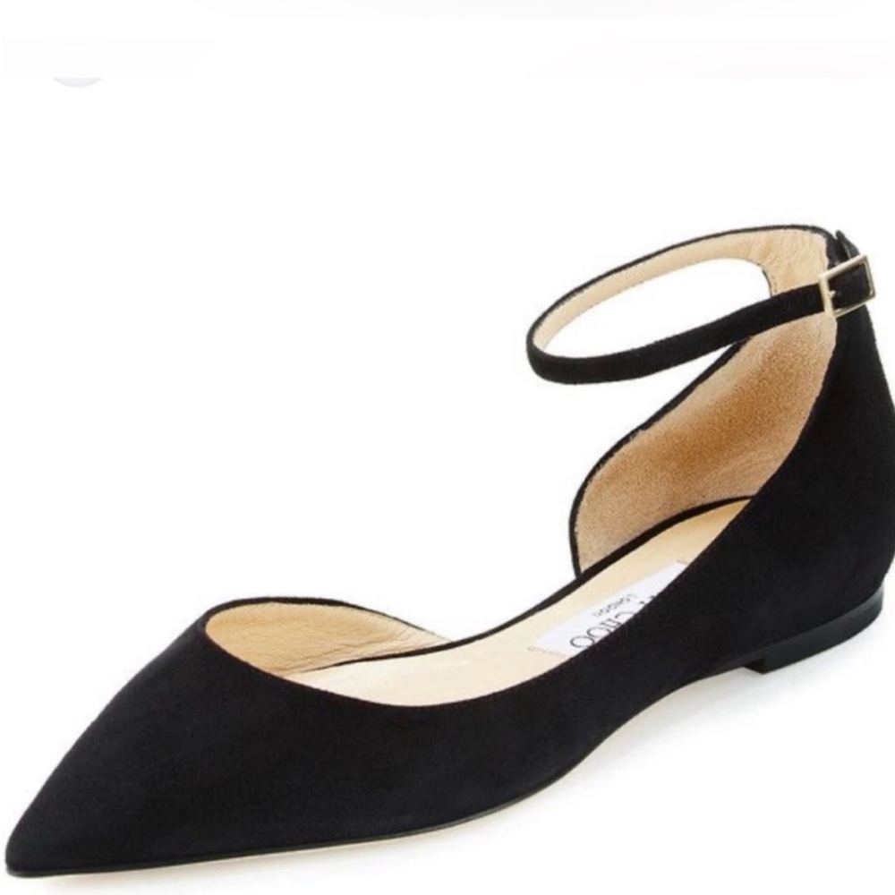 Jimmy Choo Suede D'Orsay Flats - Black - Size 37/7 Womens